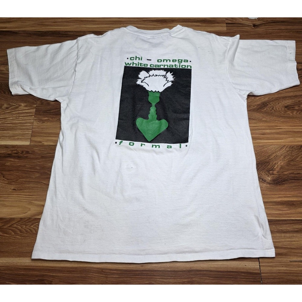 Vintage Chi Omega White Carnation Shirt Mens XL White Sorority Oneita 1988